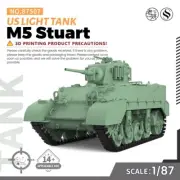 SS87507 1/87 HO Scale Railway Military Model US M5 Stuart Light TanK 3D RESIN