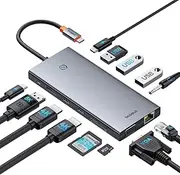 Baseus USB C Docking Station 3 Monitor, 13 in 1 USB C Hub, 2 HDMI 4K@60Hz, DisplayPort 4K@120Hz, VGA, USB 3.1 10Gbps Data Transfer, PD 100W and Ethernet for Dell/HP/Lenovo/Surface Laptop