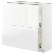 METOD / MAXIMERA base cabinet with 2 drawers, white/Voxtorp high-gloss/white, 80x37x80 cm
