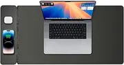 Laser ChargeCore Wireless Charger Desk Mat with 15W Qi MagSafe Charger, Water-Resistant PU Leather, Detachable Magnetic Mouse Pad, USB C Cable – Wireless Charging Station for Phones & Earbuds (Black)