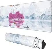 Desk Mat, Cherry Blossom Tree Oil Ink Painting Extended Gaming Mouse Pad Large, 31.5"x11.8" Big Mouse Pad with Non-Slip Base and Stitched Edge, Long Computer Keyboard Mouse Mat for Home Office Work