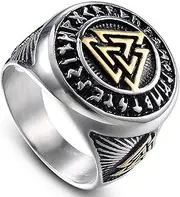 [PikaLF] Triple Valknut Ring With Rune Circle Symbol, Odin Symbol Rings for Men, Warriors Ring, Celtic Trinity Knot Ring, Amulet Ring, Norse Scandinavian Protection Jewelry