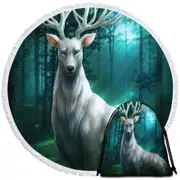 Fantasy Animal Art Forest Deer God Round Beach Towel