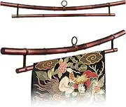 Smoked Bamboo Tapestry Holder, Rug Wall Hanger, Tapestry Wall Hanger, Obi Textile Hanger - Zen Pagoda Style Up to 19", 23", 30" or 36" - Japanese Ikat Kimono Display - Authentically Handmade (Fits 30