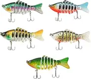 koolsoo 5 Pieces Fishing Lures Hard Baits Swimming Baits Multi Jointed Crankbaits Fishing Baits with Hooks for Bass Pike Crappie