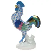 NEW HEREND SMALL ROOSTER BLUE FISHNET #VHB-05042 BRAND NIB 24K GOLD SAVE$$ F/SH
