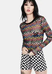 [Jawbreaker] Mix Tape Chevron Mesh Top