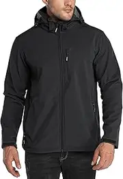 [33,000ft] Men's Waterproof Jackets Fleece Lining Softshell Jacket - Multi Pockets Outdoor Windproof Coat With Detachable Hood for Spring Fall Winter