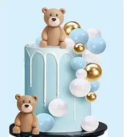 Teddy Bear Cake Topper Blue Ball Cake Decor for Boy (blue ball 2bears set)