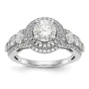 14K White Gold Peg Set Simulated Diamond Halo Engagement Ring
