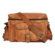 Brown Leather DSLR All Weeding Camera Messenger Classic Bag Padded Satchel Bag