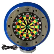 Darts Game Room, Blue Lighted Gas Pump Globe Advertising Style Quartz Clock