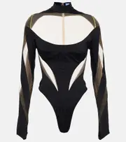[Mugler] Mugler Mesh-trimmed bodysuit AU 16 black