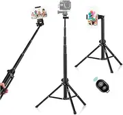 Andoer Extendable Aluminum Alloy Selfie Stick Tripod, 59in/1.5m Tripod Stand with Phone Holder Remote Shutter, Compatible with iPhone Android Phones Stand for LED Ring Light