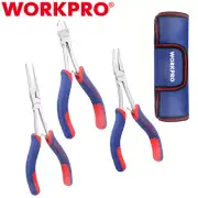 WORKPRO 3PCS Long Reach Pliers 7" Needle Nose 6" Bent Nose 5-1/2" Diagonal Plier