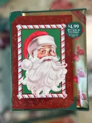 Vtg K-Mart Christmas Cards 20ct + Envelopes Holiday Santa + BONUS Ribbon Seals