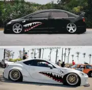 Full Size Car Sticker Red Grey Shark Mouth Tooth Teeth 59In For Side Door 1 Pair (for: Renault)