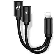 Dual Headphone Audio Charger Splitter Adapter Cable For Iphone Xs / Max Xr Black Cables & Adapters