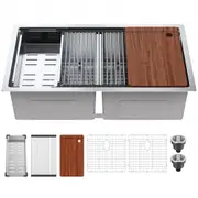 VEVOR Kitchen Sink, 304 Stainless Steel Drop-In Sinks, Undermount Double Bowls Basin with Ledge and Accessories, Household Dishwasher Sinks for Workst