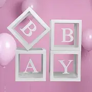 Baby Balloon Boxes With Letters, Set of 4 White Box for Baby Shower, Gender Reveal, Birthday Party Decoration