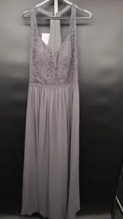 B2 Jasmine Bridesmaid Dress Size 12 Lace Top Chiffon Gown Iron Gray B183061...