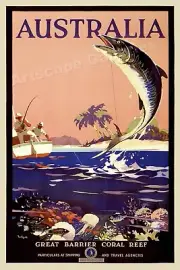 See Australia's Great Barrier Coral Reef 1930s Vintage Travel Poster - 16x24
