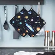 The Solar Family Pot Holders with Pocket for Kitchen Potholders 2 PCS Heat Resistant Hot Pads Machine Washable Oven Mitts Large Coaster Trivets for Cooking Baking 8 X 8 Inches