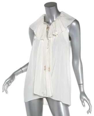 LANVIN White Ruffled Collar Front-Tie Sleeveless Layered Top Blouse FR36 US4 NEW