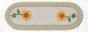 Braided Jute Hand Stenciled Oval Table Runner. Earth Rugs. TALL SUNFLOWERS