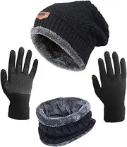 [HINDAWI] Winter Hat Scarf Gloves Slouchy Beanie Snow Knit Skull Cap Touch Screen Mittens Circle Scarves for Women, Hat+scarf+gloves (Light Grey), One Size-Medium