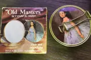 Vintage MAKE-UP Mirror Compact Magnifying & In Box "OLD MASTERS" STOW-A-WAY