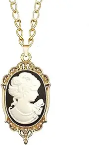 [TAMHOPE] Lady Cameo Necklace Enamel Medal Necklace,Crown Lady Maiden Cameo Necklace,Vintage Cameo Jewelry Women