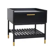 Alcone Wooden Bedside Nightstand Side Table W/ Gold Accents - Satin Black