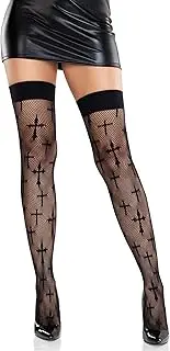 [Leg Avenue] Womens Worship Me Cross Net Thigh Highs, BLACK, Black, One Size