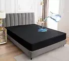 Waterproof Mattress Cover Fitted Deep Pocket Protector Elastic Washable Black