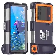 Professional Underwater Phone Case for Snorkeling Diving 50ft/15m Waterproof Scuba Photo&Video Housing for iPhone 15 Pro Max/14/13/12/11/Xr/X/Xs Samsung Galaxy S24/S23/S22/S21 Ultra Blue-Orange