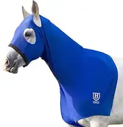Harrison Howard Horse Stretch Hood Without Ears Snug Fitting Hood with Zip Closure Covers Face, Shoulders, Mane, Chest and Withers Perfect for Show/Event Preparation - Blue
