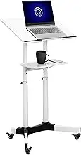 VIVO Mobile 24 x 16 inch Lectern Podium, Height Adjustable Steel Rolling Laptop Cart on Wheels, White, CART-V03W