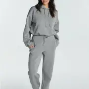 Spanx Air Essentials Set Cinched Hoodie Jogger Gray Sz L Super Soft Athleisure