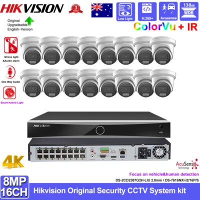 Hikvision 4K 16CH CCTV Security Camera System 8MP ColorVu IR Smart Hybrid Light