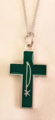 Handsome Green Finish Chi Rho Cross Our Lady Guadalupe Picture Pendant Necklace