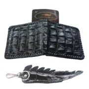 Genuine Real Back Bone Croc Skin Leather Man Bifold Black Wallet Woven