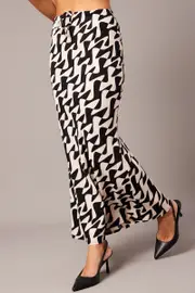 Black Geo Slip Skirt Maxi Drawstring Waist - Size 12, Women's Maxi Skirt