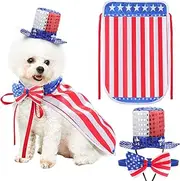 JaGely 3 Pcs 4th of July Dog Outfit Independence Day Costume Set Includes Dog Top Hat, American Flag Bow Tie Collar and Cape Patriotic Pet Cats Puppy Clothes(M,Fashion)