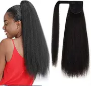 Curly Straight Ponytail Wrap Long Ponytail Hair Extensions Natural Black Ponytail Hair Extensions For Ladies Pony Tail Hair Extensions (1B#, 55CM)