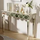 48'' Mirrored Console Table Glass Hallway Desk Gold Rim Sofa Side Foyer Table AU