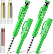 2 Pack Solid Carpenter Pencils with Pencil Cap and 18 Refills, Long Nose Deep Hole Mechanical Pencil Marker, Scribe Tool with Built-in Sharpener for Construction Woodworking Architect (Green)
