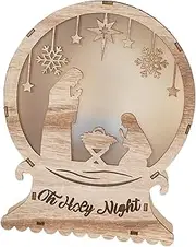 Perfeclan Nativity Scene Light Wooden Nativity Decor Christmas Decor Rustic for Farmhouse Desktop, No House Pattern