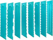 Lebikol Cake Scraper Set of 8 Pack Icing Smoother Cake Sawtooth Contour Comb,Plastic Frosting Polisher Mousse Butter Cream Cake Edge DIY Tools,16 Patterns-Blue