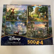 Thomas Kinkade Disney Puzzles 4 x 500pc Tangled Fantasia Winnie Pooh Lady Tramp